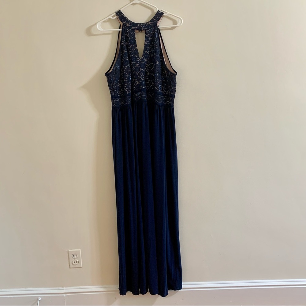 Navy and nude formal gown